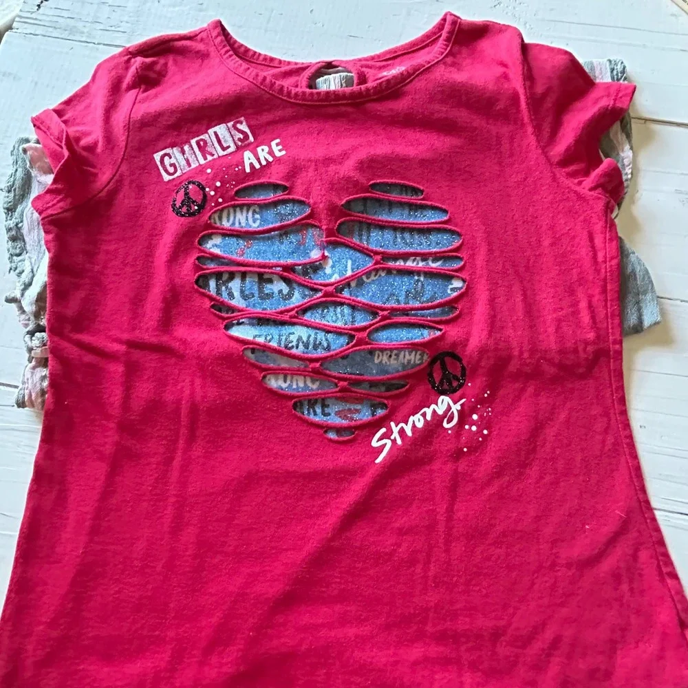 Justice Girls Bundle‎ 3 Tops Black Taco Red Heart Striped Tie Front Size 12